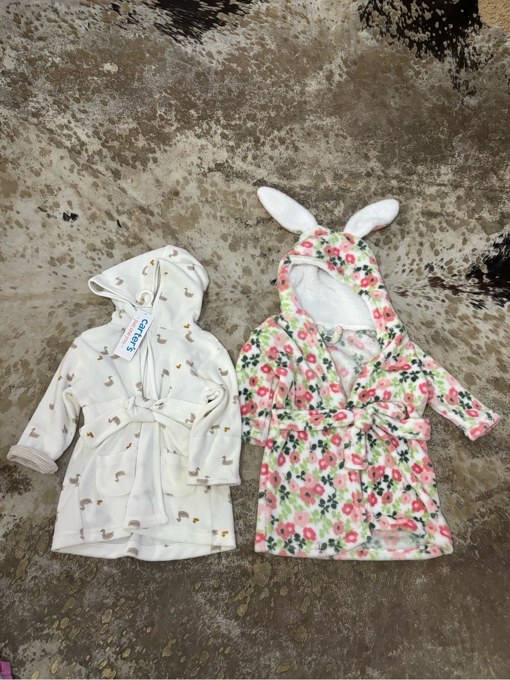 Carter's Cream Duck Print Robe & Floral Pink Bunny Hooded Robe